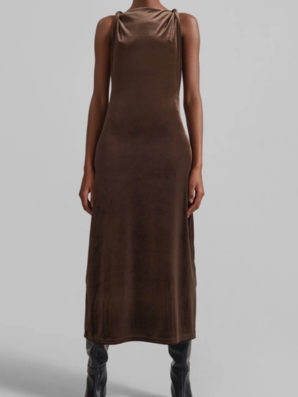Taylor Brown Velvet Cowl Neck Maxi Dress